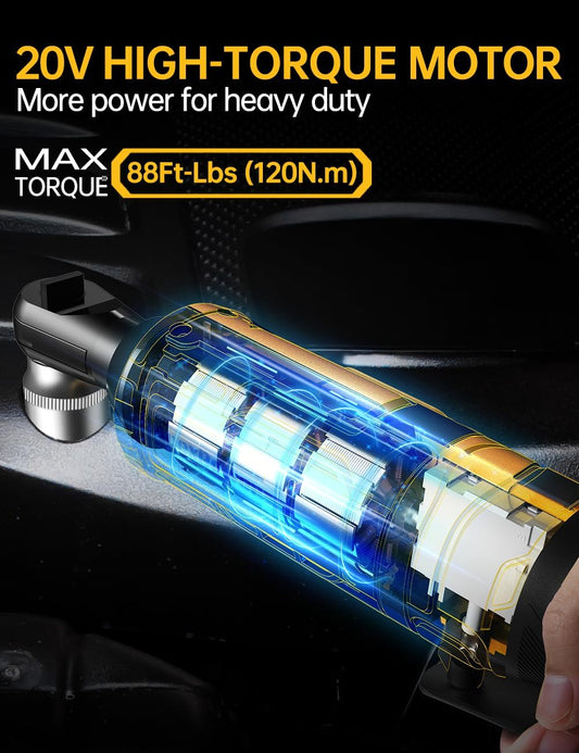 1/2 Inch Cordless Ratchet Wrench, for DEWALT 20V Max Battery, 88Ft-Lbs, 0-400RPM, Electric Ratchet Wrench Set with Variable Speed Trigger, Reinforced Head, R&F Switch, 7 Sockets, 1/2" to 3/8" Adapter