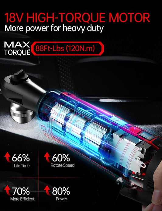 3/8 Inch Cordless Ratchet Wrench, for Milwaukee M18 Battery, 88Ft-Lbs, 0-400RPM, Electric Ratchet Wrench Set with Variable Speed Trigger, Reinforced Head, R&F Switch, 7 Sockets, 3/8" to 1/4" Adapter