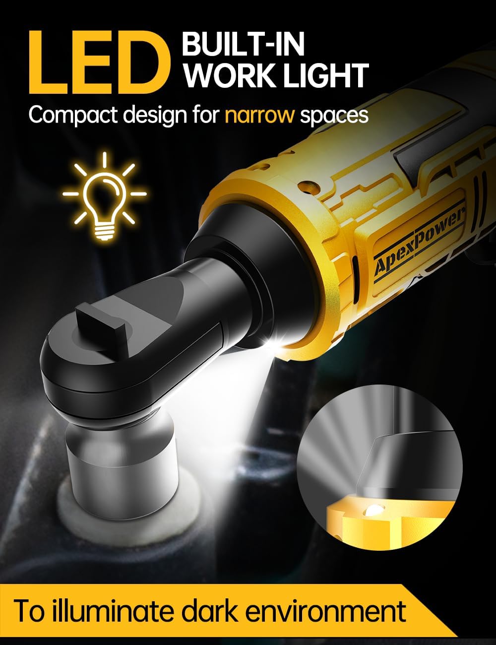 3/8 Inch Cordless Ratchet Wrench, for DEWALT 20V Max Battery, 88Ft-Lbs, 0-400RPM Variable Speed Trigger, Reinforced Head, R&F Switch, 7 Sockets, 3/8" to 1/4" Adapter, 3" Extension Bar