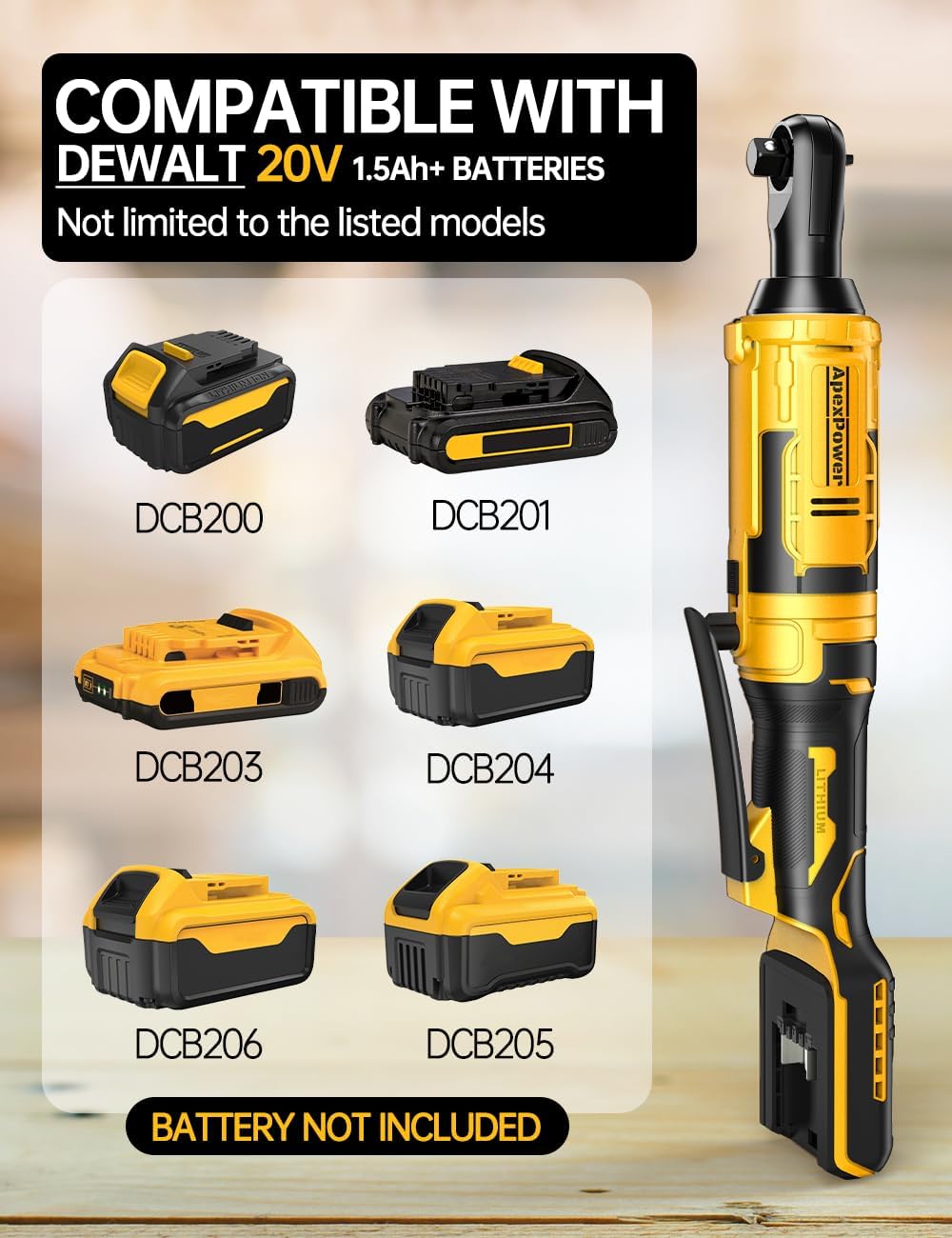 3/8 Inch Cordless Ratchet Wrench, for DEWALT 20V Max Battery, 88Ft-Lbs, 0-400RPM Variable Speed Trigger, Reinforced Head, R&F Switch, 7 Sockets, 3/8" to 1/4" Adapter, 3" Extension Bar