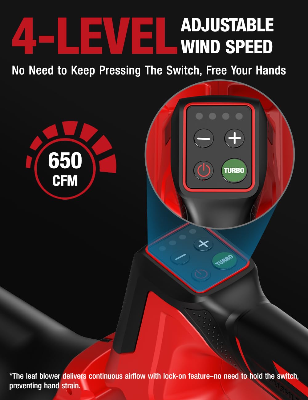 Leaf Blower Cordless for Milwaukee M18 Battery, 650CFM/160MPH 26000RPM Brushless Motor w/Turbo Mode & 4 Adjustable Speed, Lock-On Switch, Electric Leaf Blower for Lawn Care, Yard, Blowing Leaves