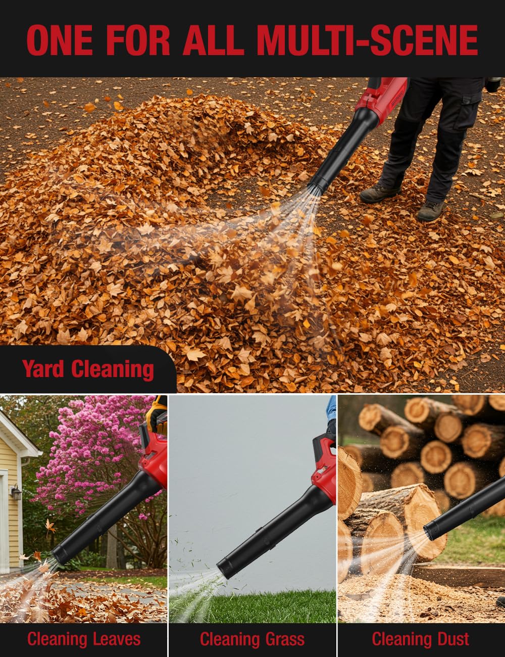Leaf Blower Cordless for Milwaukee M18 Battery, 650CFM/160MPH 26000RPM Brushless Motor w/Turbo Mode & 4 Adjustable Speed, Lock-On Switch, Electric Leaf Blower for Lawn Care, Yard, Blowing Leaves