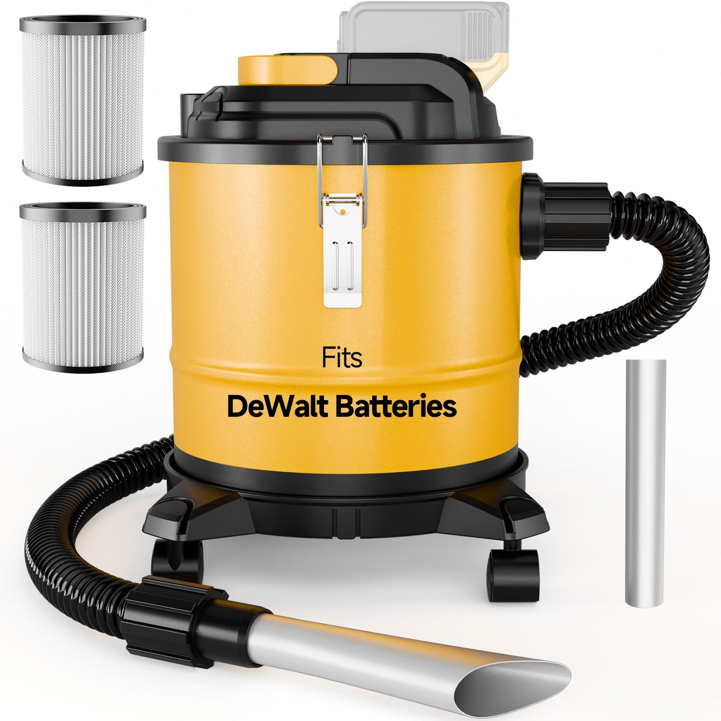Cordless Ash Vacuum for Pellet Stoves, for DEWALT 20V Max Battery, Pellet Stove Vacuum Cleaner with 2 HEPA Filters, Powerful Suction, 4 Gallons & 4 Wheels, 38" Hose for Wood Fireplaces, BBQ Grills