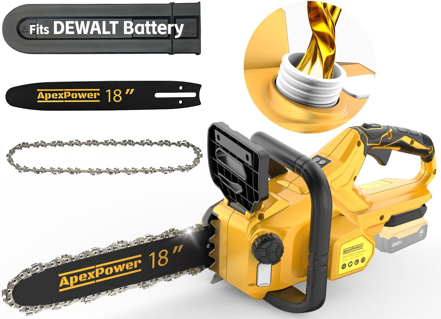 14 Inch Brushless Electric Chainsaw Cordless for Dewalt 20V Battery, Compact Chain Saw with Auto Oiler, Low Kickback, Battery Powered Chainsaw for Tree Trimming, Storm Clean-Up, Wood Cutting, Pruning