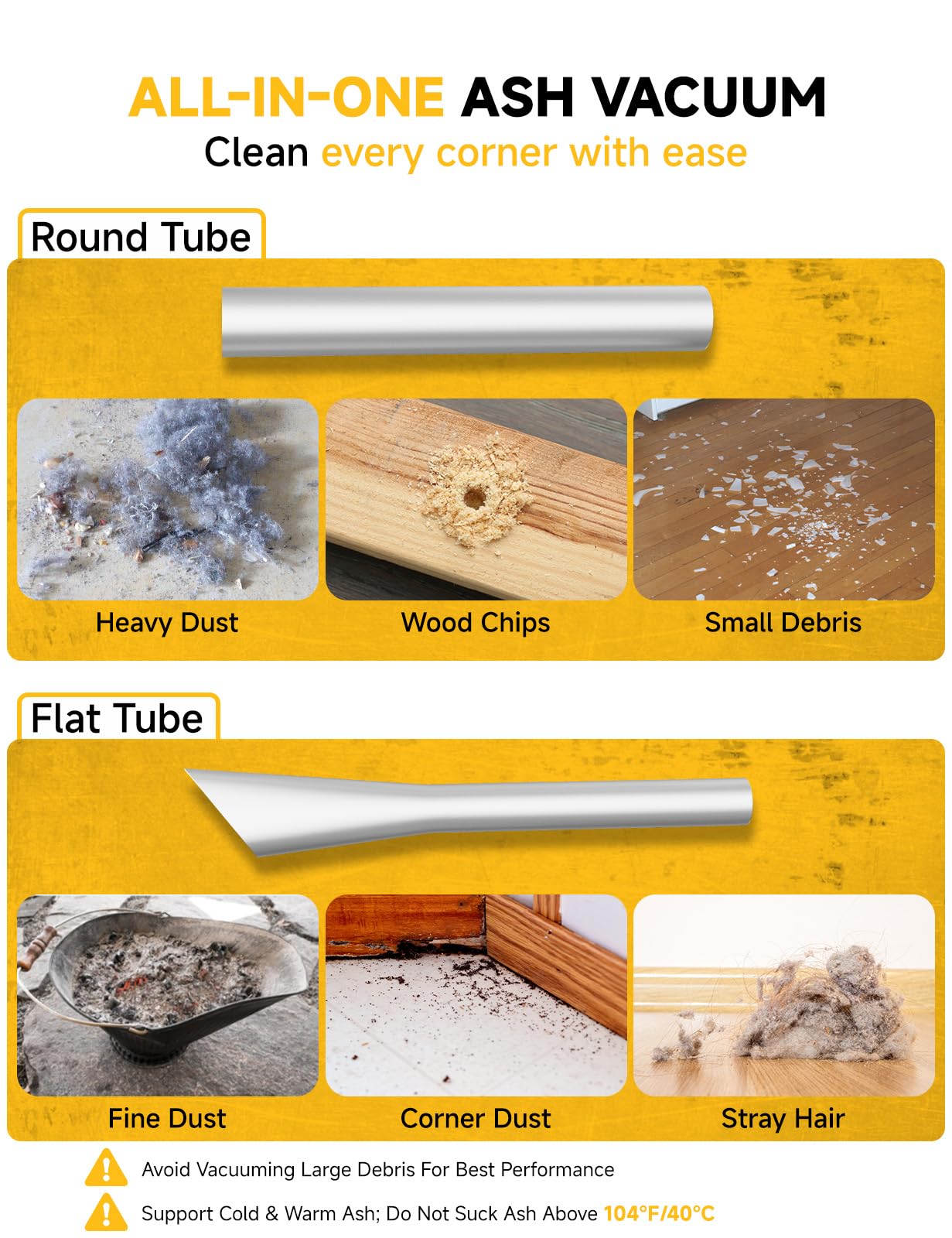 Cordless Ash Vacuum for Pellet Stoves, for DEWALT 20V Max Battery, Pellet Stove Vacuum Cleaner with 2 HEPA Filters, Powerful Suction, 4 Gallons & 4 Wheels, 38" Hose for Wood Fireplaces, BBQ Grills