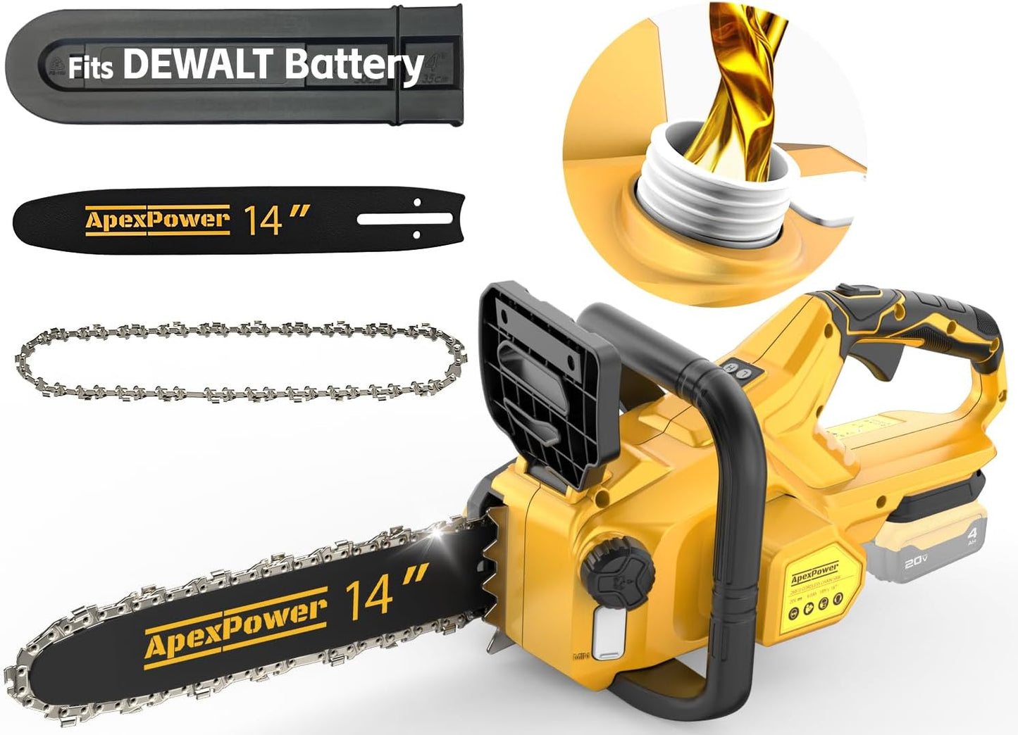 APEXPOWER 14 Inch Brushless Electric Chainsaw Cordless, Compact Chainsaw with Auto Oiler, Low Kickback, Battery Powered Chain saw for Tree Trimming