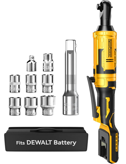 1/2 Inch Cordless Ratchet Wrench, for DEWALT 20V Max Battery, 88Ft-Lbs, 0-400RPM, Electric Ratchet Wrench Set with Variable Speed Trigger, Reinforced Head, R&F Switch, 7 Sockets, 1/2" to 3/8" Adapter