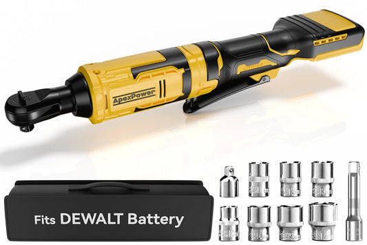 3/8 Inch Cordless Ratchet Wrench, for DEWALT 20V Max Battery, 88Ft-Lbs, 0-400RPM Variable Speed Trigger, Reinforced Head, R&F Switch, 7 Sockets, 3/8" to 1/4" Adapter, 3" Extension Bar