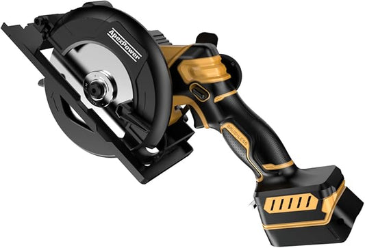 APEXPOWER Brushless Cordless Circular Saw, 6-Inch Aluminum Alloy Blade, 5900 RPM, 4.2 Lbs Lightweight, Cutting Depth 2-1/20" (90°), 0-90° Bevel, 20V 2.0Ah Battery for Drill Driver