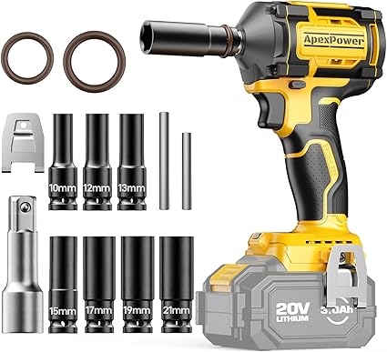 Cordless Impact Wrench, 1/2 inch Brushless Impact Wrench w/ 600FT-LBS (814N.m), 3000RPM High Torque, Hot Ring, 7 Sockets Electric Impact Wrench for Car Home